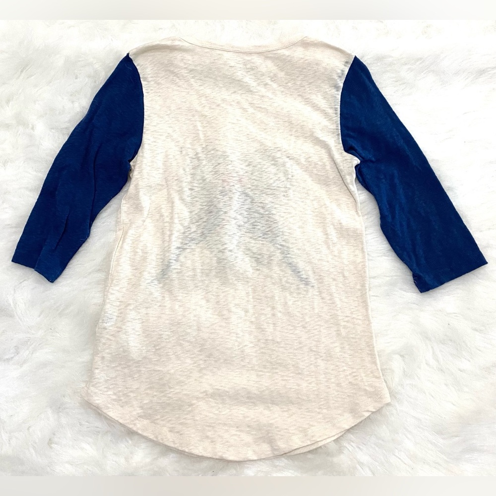 J Crew Womens XS Blue Ivory Lovebirds Baseball Tee Boho Preppy Y2K Lightweight - Picture 4 of 11